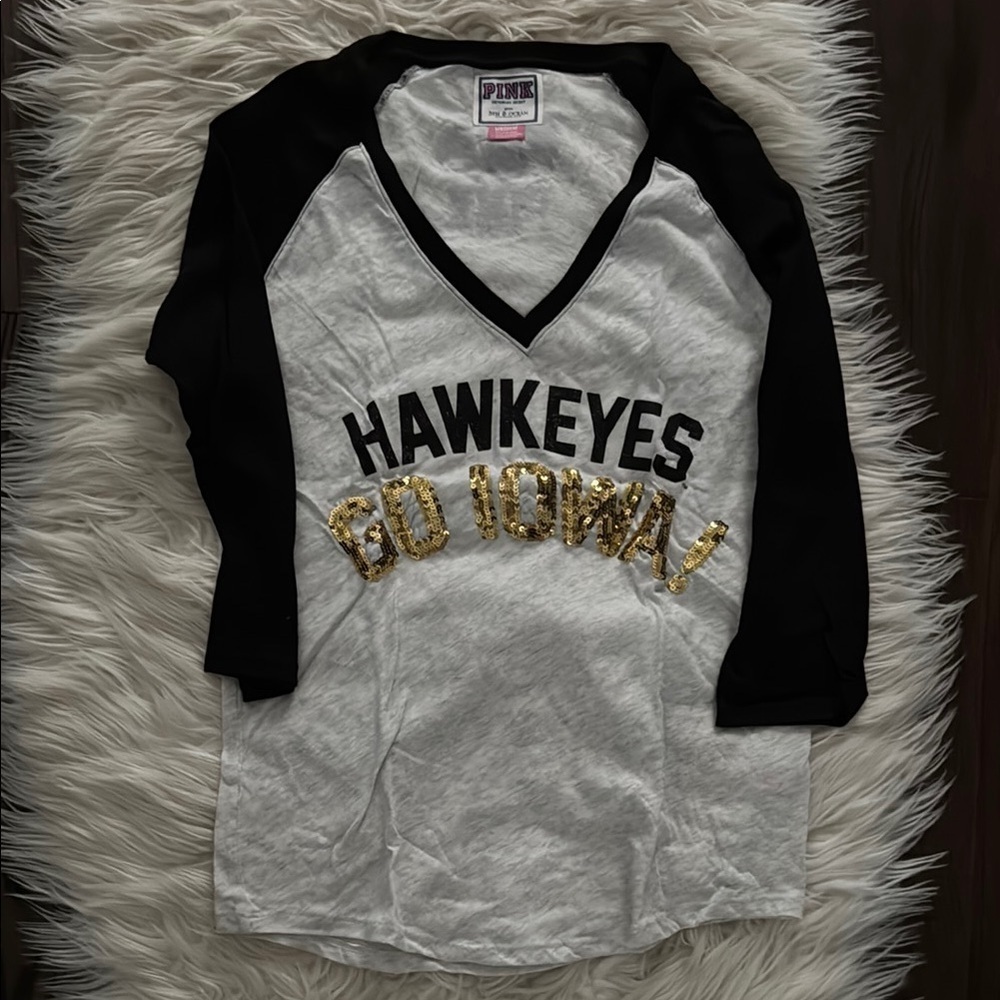 PINK Victoria's Secret Hawkeyes Long Sleeve Tee - Black, White, and Gold